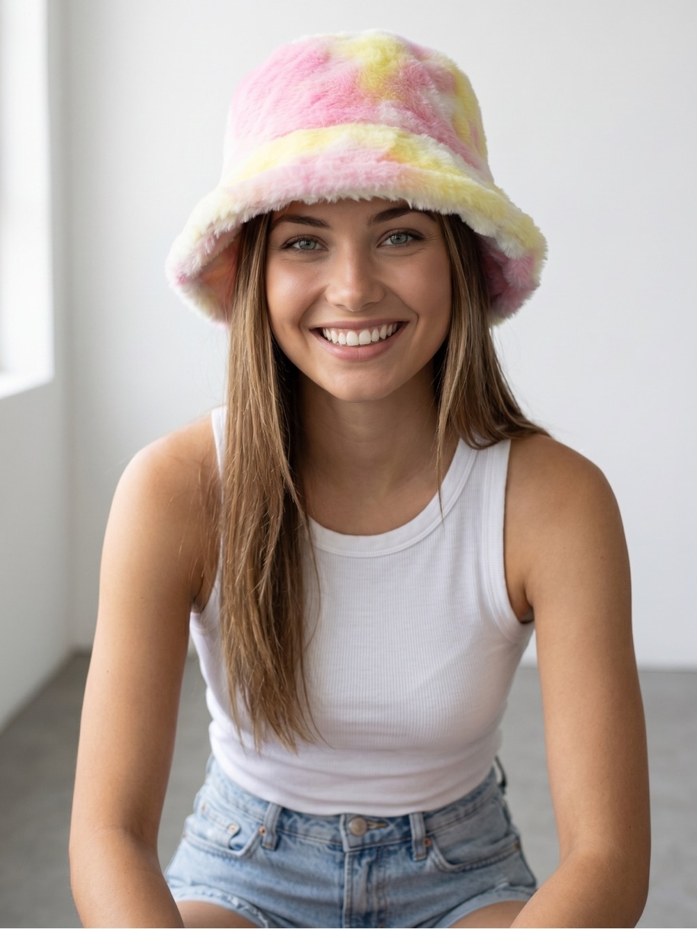 🌻NEW w/tag BP Nordstrom Fuzzy Tie Dye Bucket Hat | One Size | Festival Spring